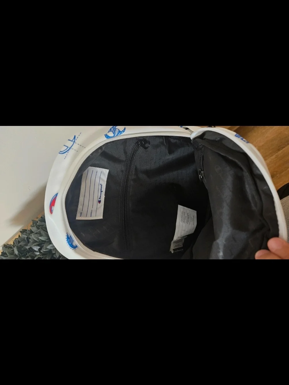 Champion Logo Print Backpack in White & Blue
